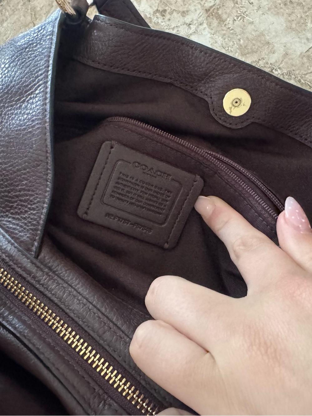 Coach Dark Brown Pebbled Leather Shoulder Bag with Gold Hardware - Picture 3 of 4